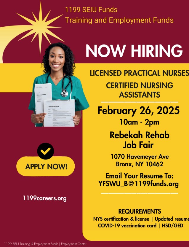 Rebekah Rehab Job Fair for CNAs and LPNs on February 26th 2025